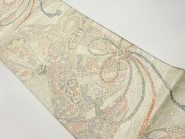 900織特選佐賀錦源氏車に華文・花鳥・組紐模様織出し袋帯